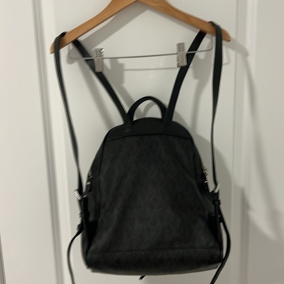 Michael Kors Rhea Medium Signature Backpack Handbag Black with Silver Hardware - Picture 4 of 17